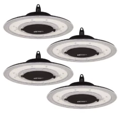 Commercial Electric 12 in. Round 500-Watt Equivalent 12,000 Lumens Ultra Lightweight Black Integrated LED High Bay Light (4-Pack)