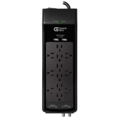 Commercial Electric 6 ft. 12-Outlet Surge Protector with Coax and USB RJ45, Black