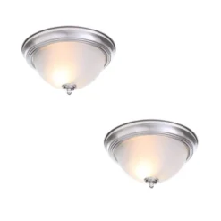 Commercial Electric 13 in. 2-Light Brushed Nickel Flush Mount with Frosted Glass Shade (2-Pack)