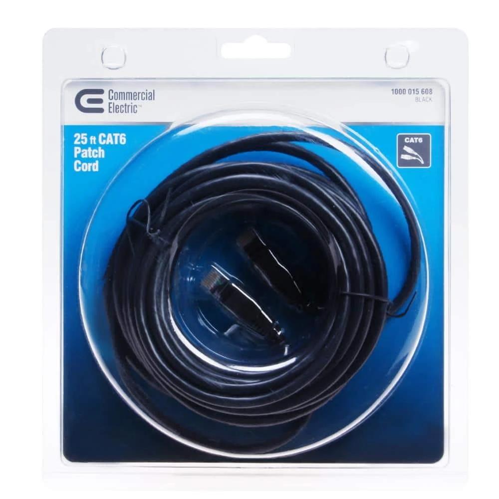 Commercial Electric 25 ft. 24/7-Gauge 8-Wire CAT6 Ethernet Cable, Black - Image 2