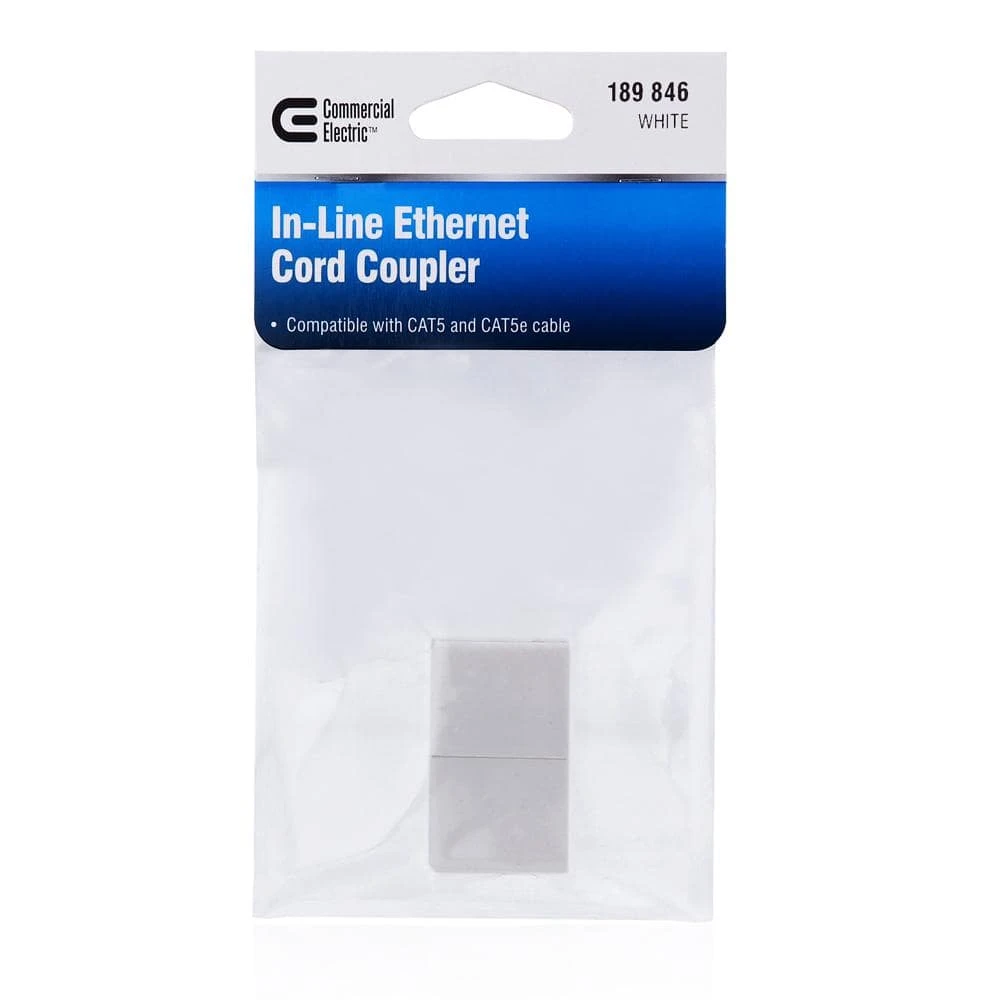 Commercial Electric White Ethernet Cable Extender F/F Inline RJ45 Coupler Connector Modular - Image 2
