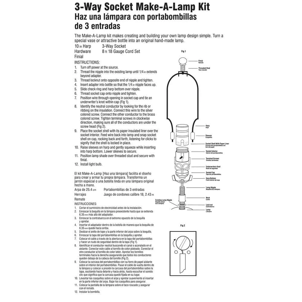 Commercial Electric Brass DIY Make-A-Lamp Kit with 3-Way Turn Knob Lamp Socket - Image 3