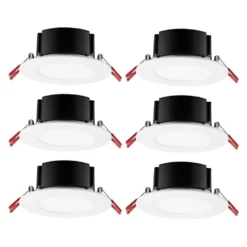 Commercial Electric 4 in. White Flush Round Wet Rated LED Integrated Recessed Lighting Kit (6-Pack)