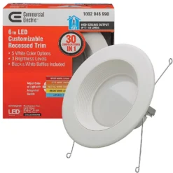 Commercial Electric 6 in. Selectable Integrated LED Recessed Trim Downlight 30 Configurations in 1 Fixture High Ceiling Output T20 Compliant