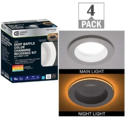 Commercial Electric 4 in. Canless Color Selectable Integrated LED Recessed Light Trim w/ Night Light Reduces Eye Glare 650 Lumens (4-Pack)