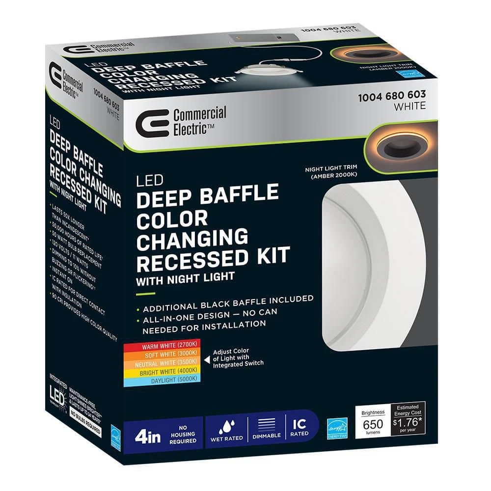 Commercial Electric 4 in. Canless Color Selectable Integrated LED Recessed Light Trim w/ Night Light Reduces Eye Glare 650 Lumens (4-Pack) - Image 13