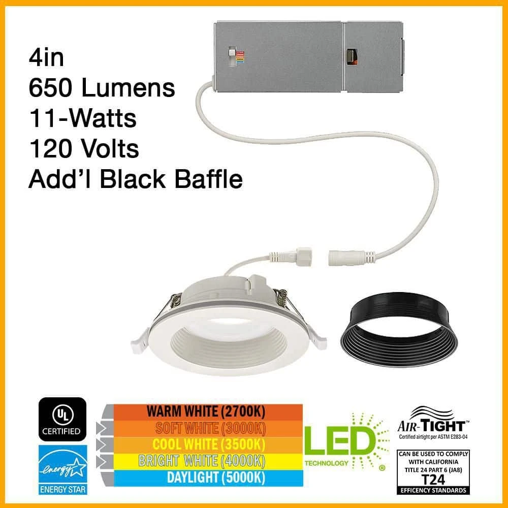 Commercial Electric 4 in. Canless Color Selectable Integrated LED Recessed Light Trim w/ Night Light Reduces Eye Glare 650 Lumens (4-Pack) - Image 2
