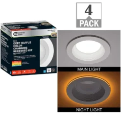 Commercial Electric 6 in. Canless Color Selectable Integrated LED Recessed Light Trim w/ Night Light Reduces Eye Glare 900 Lumens (4-Pack)