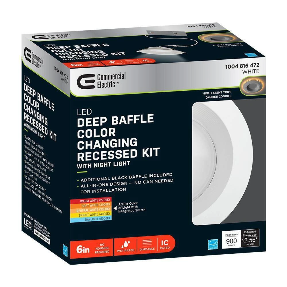 Commercial Electric 6 in. Canless Color Selectable Integrated LED Recessed Light Trim w/ Night Light Reduces Eye Glare 900 Lumens (4-Pack) - Image 13