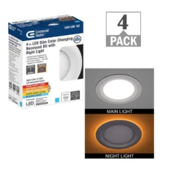 Commercial Electric Ultra Slim 4 in. Canless Selectable CCT Integrated LED Recessed Light Trim with Night Light Feature 650 Lumens (4-Pack)
