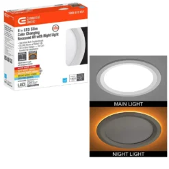 Commercial Electric Ultra Slim 8 in. Canless Selectable CCT Integrated LED Recessed Light Trim with Night Light Feature 1800 Lumens