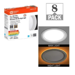 Commercial Electric Ultra Slim 8 in. Canless Selectable CCT Integrated LED Recessed Light Trim with Night Light Feature 1800 Lumens (8-Pack)