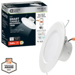 Commercial Electric 5 in./6 in. Smart Hubspace Color Selectable CCT Integrated LED Recessed Light Trim