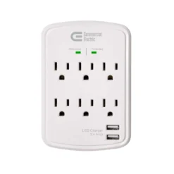 Commercial Electric 6-Outlet Wall Mounted Surge Protector with USB, White