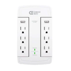 Commercial Electric 6-Outlet Wall Mounted Swivel Surge Protector with USB, White