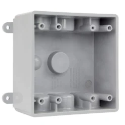 Commercial Electric 2-Gang Gray Weatherproof Box with Four 3/4 in. and Three 1/2 in. Holes
