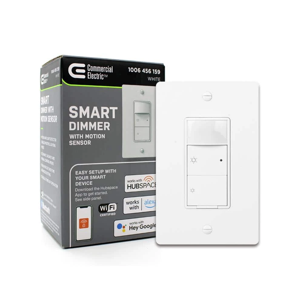 Commercial Electric 500-Watt Single Pole Smart Hubspace Dimmer with Motion Sensor, White - Image 2
