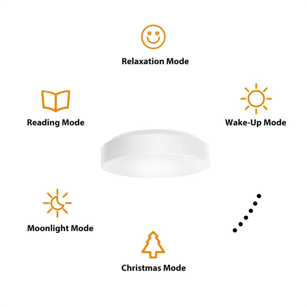 Commercial Electric 11 in. White Smart Hubspace CCT and RGB Selectable LED Flush Mount Puff - Image 7