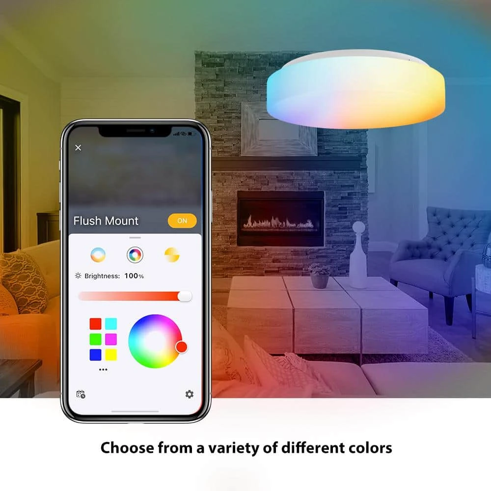 Commercial Electric 11 in. White Smart Hubspace CCT and RGB Selectable LED Flush Mount Puff - Image 2