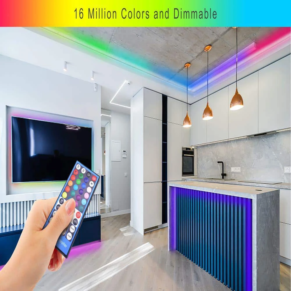 Commercial Electric 32 ft. Indoor/Outdoor RGB Plus W LED Strip Light with RF Remote - Image 4