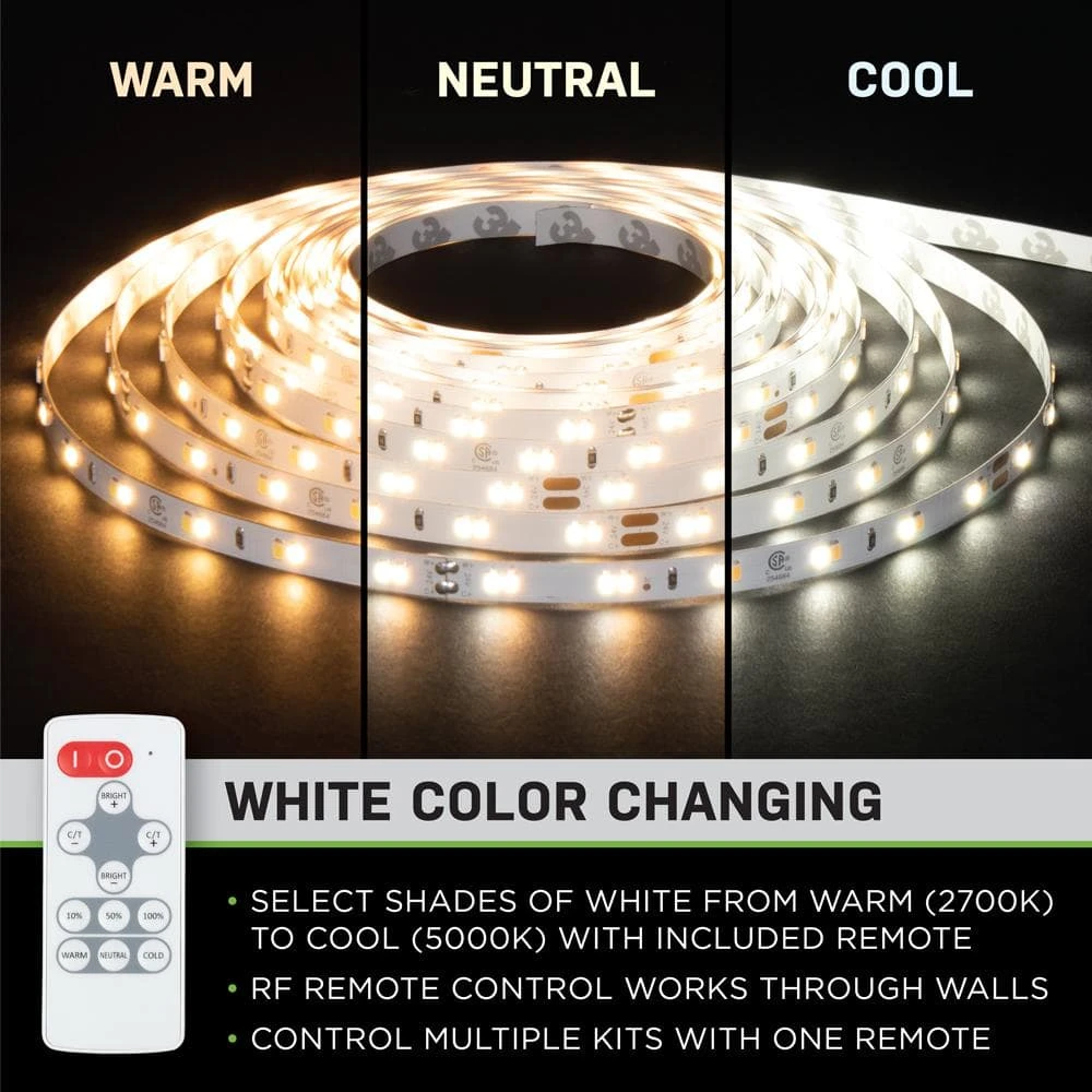 Commercial Electric 16 ft. LED Tunable White Tape Light Kit- Under Cabinet Light - Image 3